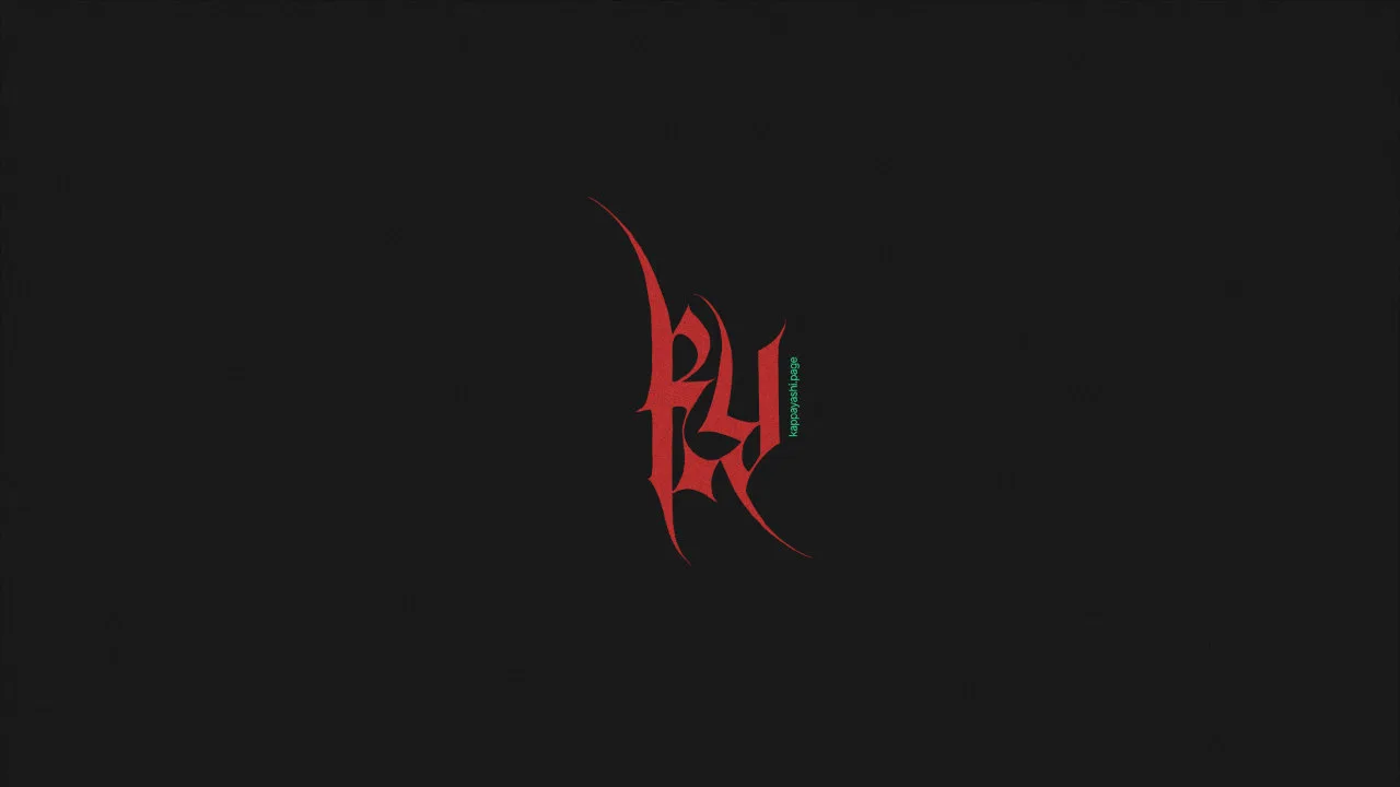 Minimalist red kappa.yashi monogram logo centered on a dark background